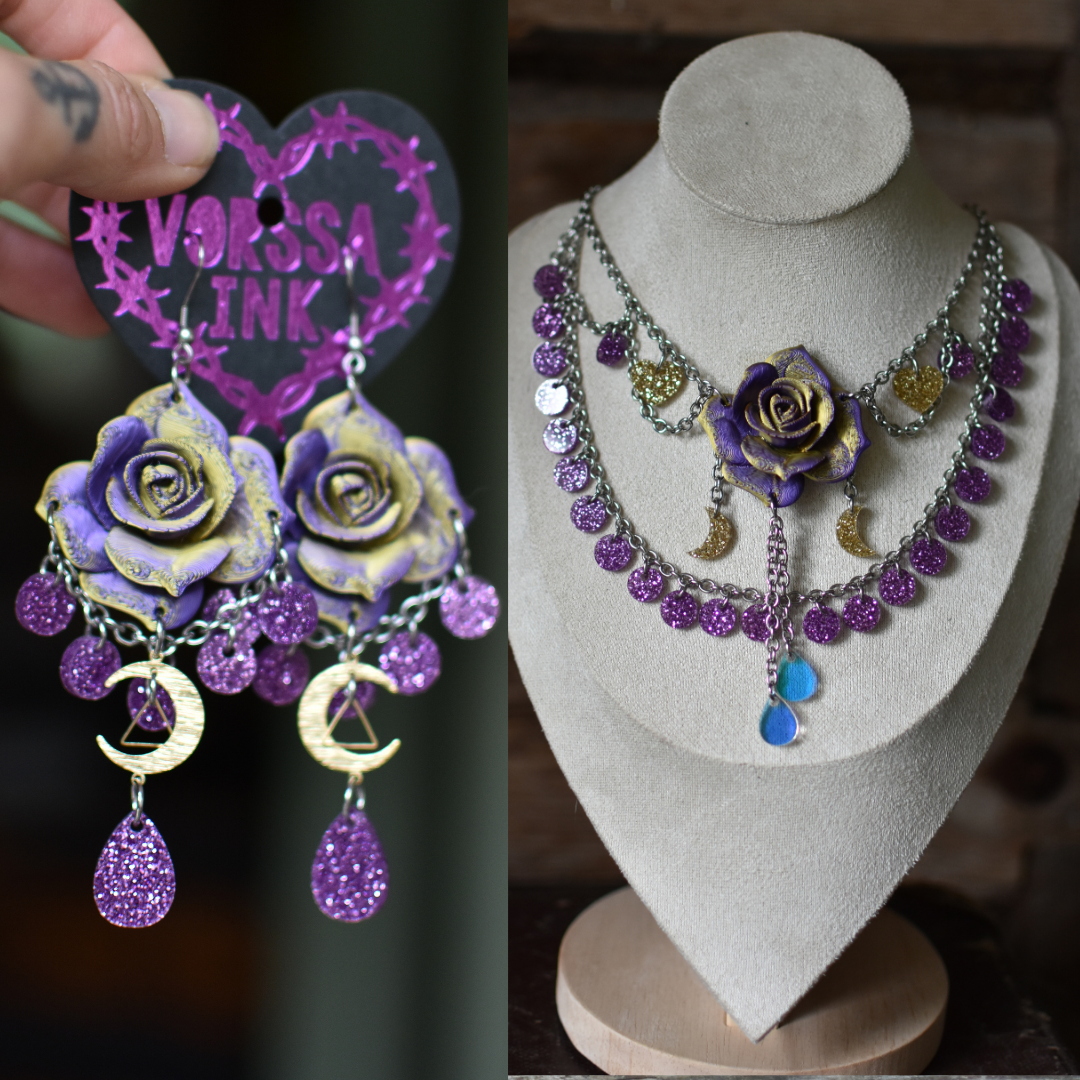 Rose Earrings and Necklace set