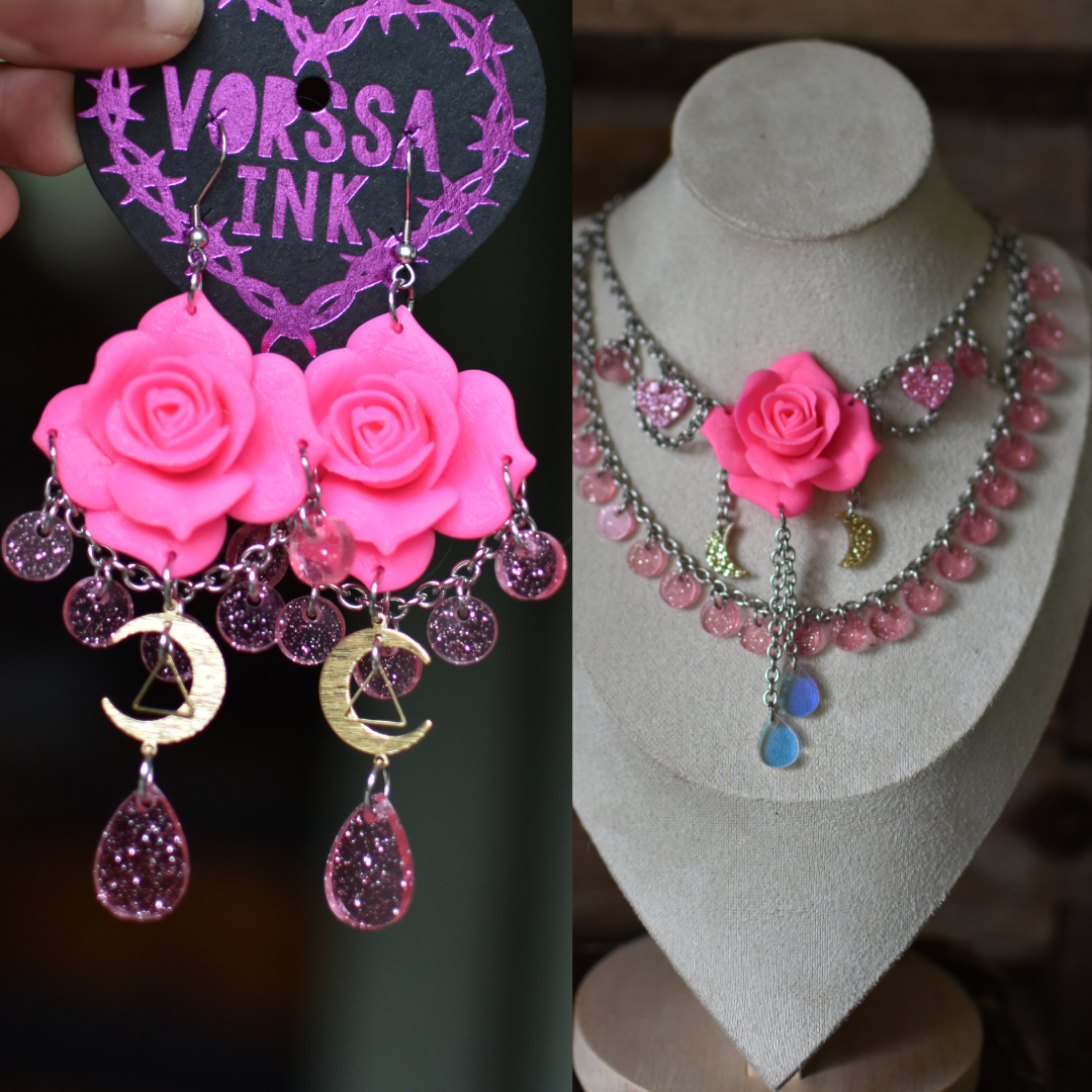 Rose Earrings and Necklace set