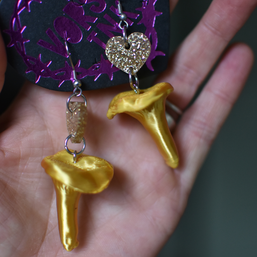 3D-printed Chanterelle earrings